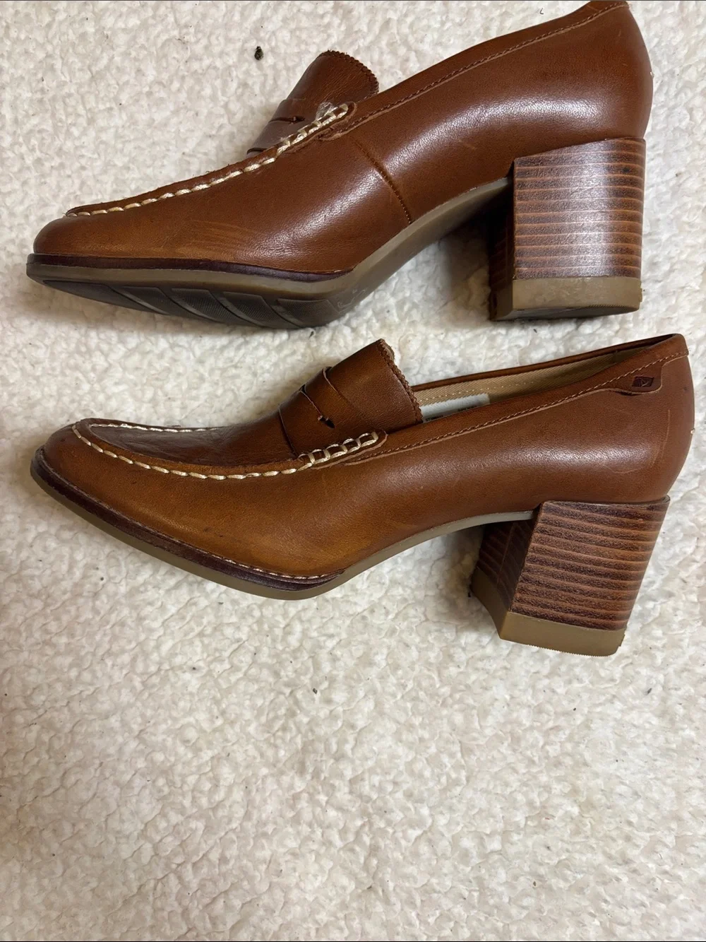 Sperry Womens Seaport Penny Brown Leather Heeled Loafers size 7.5